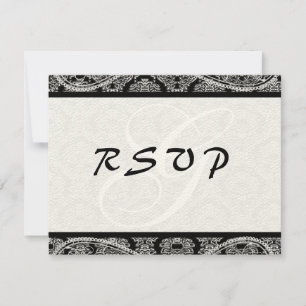Monogram Black Damask Wedding Response RSVP