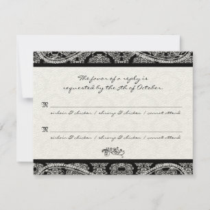 Monogram Black Damask Wedding Response RSVP