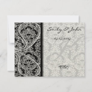 Monogram Black Damask Wedding Table Number Cards