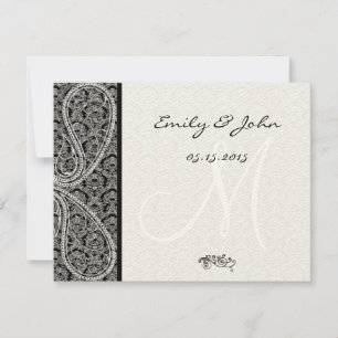 Monogram Black Damask Wedding Table Number Cards