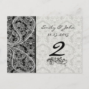 Monogram Black Damask Wedding Table Number Cards