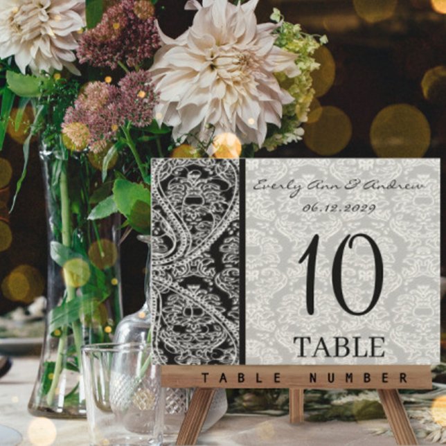 Monogram Black Damask Wedding Table Number Cards (Creator Uploaded)