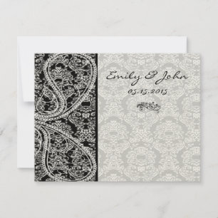 Monogram Black Damask Wedding Table Number Cards