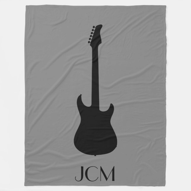 Monogram Black Electric Guitar on Medium Grey Fleece Blanket (Front)