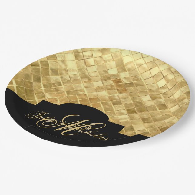 Monogram Black & Gold 50th Anniversary Plates (Angled)