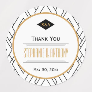 Monogram Black, Gold and White Art Deco Wedding