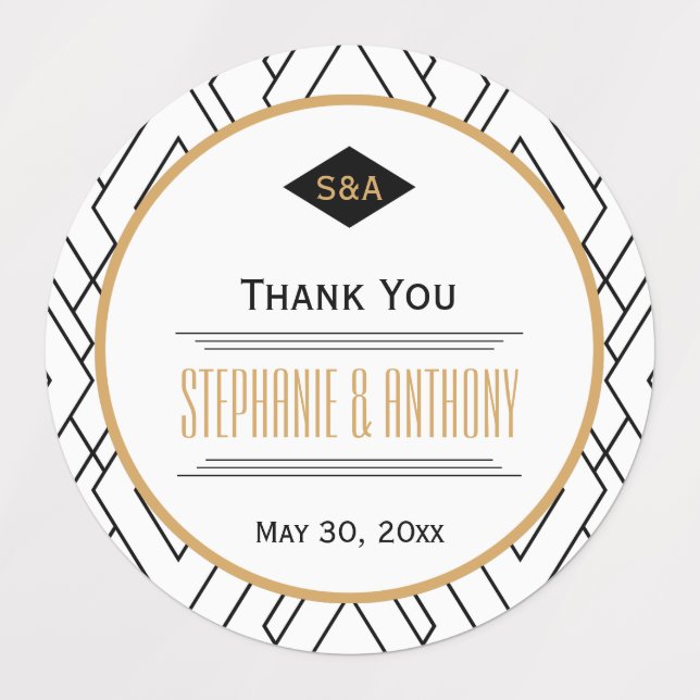 Monogram Black, Gold and White Art Deco Wedding (Design 3)