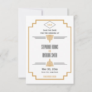 Monogram Black, Gold and White Art Deco Wedding Save The Date