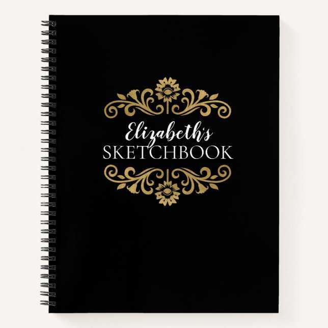 Monogram Black Gold Artist Sketchbook Notebook (Front)