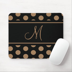 Monogram Black Gold Brown Polka Dots Mouse Pad