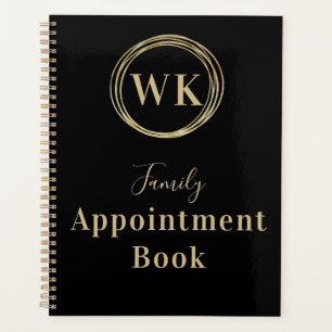 Monogram Black Gold Circle Family Appointment Book Planner