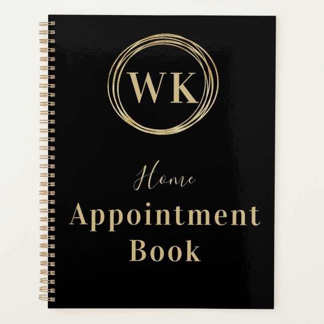 Monogram Black Gold Circles Home Appointment Book Planner (Front)