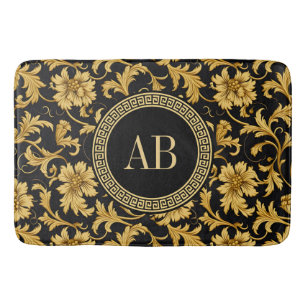 Monogram Black Gold Classy Elegant Pattern Bath Mat
