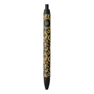Monogram Black Gold Classy Elegant Pattern Ink Pen