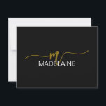 Monogram Black Gold Colour Personal  Postcard<br><div class="desc">Elegant monogram on your personal apron
Black colour background with white script and a gold colour Monogram.</div>