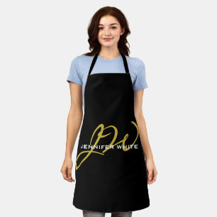 Monogram Black Gold Colour Plain Modern Own Name Apron