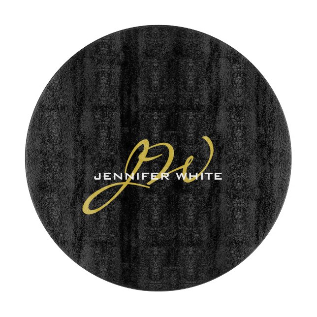 Monogram Black Gold Colour Plain Modern Own Name Cutting Board (Front)