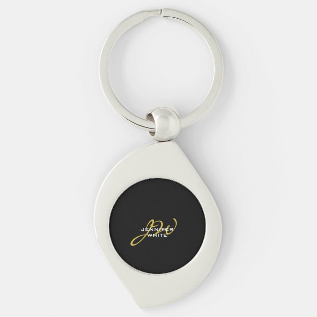 Monogram Black Gold Colour Plain Modern Own Name Key Ring (Front)