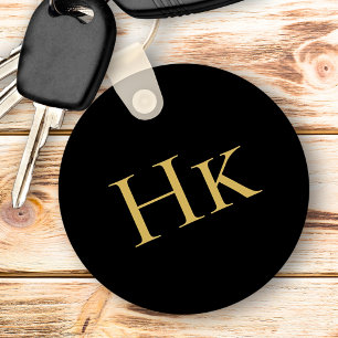 Monogram Black Gold Elegant Classic Monogrammed Key Ring