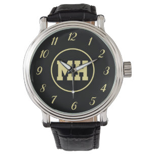 Monogram Black Gold Elegant Modern Initial Watch