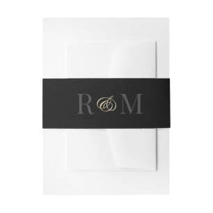 Monogram Black Gold Elegant Wedding Invitation Belly Band