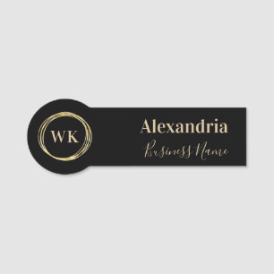 Monogram Black Gold Employee Name Tag