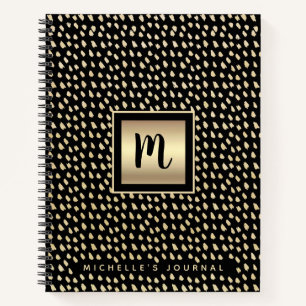 Monogram black gold foil bold modern script luxury notebook