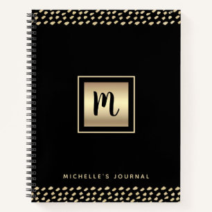 Monogram black gold foil script dots modern bold notebook