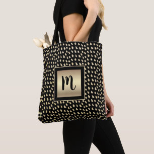 Monogram black gold foil script modern bold luxe tote bag