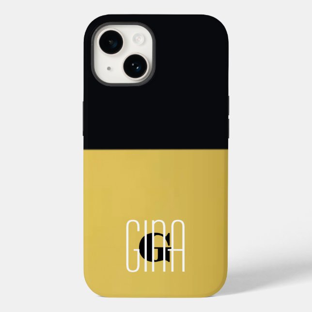 Monogram Black Gold & Girly Pretty Initial  Case-Mate iPhone Case (Back)