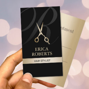 Monogram Black & Gold Hair Stylist Appointment Card