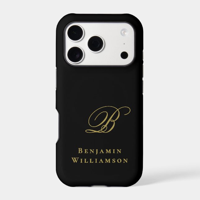 Monogram Black Gold Initial Name Minimalist Men  (Back)