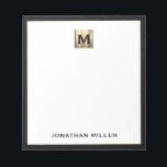 Monogram Black Gold Initial Name Notepad<br><div class="desc">Elevate your stationery game with this monogrammed notepad featuring classic block typography and a black leather print frame with a brushed gold medallion monogram. The notepad includes space for your name or custom text, making it perfect for personal or professional use. Use it to jot down notes, ideas, and reminders...</div>