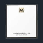 Monogram Black Gold Initial Notepad<br><div class="desc">Elevate your stationery game with this monogrammed notepad featuring classic block typography and a black leather print frame with a brushed gold medallion monogram. The notepad includes space for custom text, such as your name and title, making it perfect for personal or professional use. Use it to jot down notes,...</div>