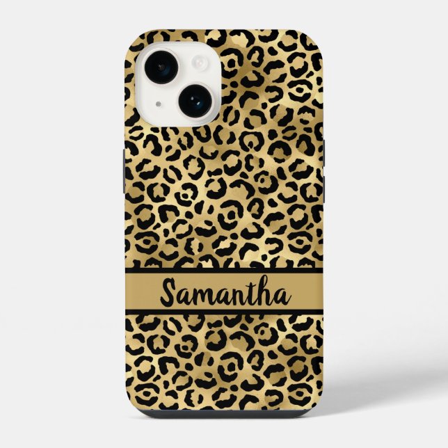 Monogram Black Gold Leopard Cheetah Print iPhone Case (Back)