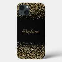 Monogram Black Gold Leopard Print Glitter Overlay