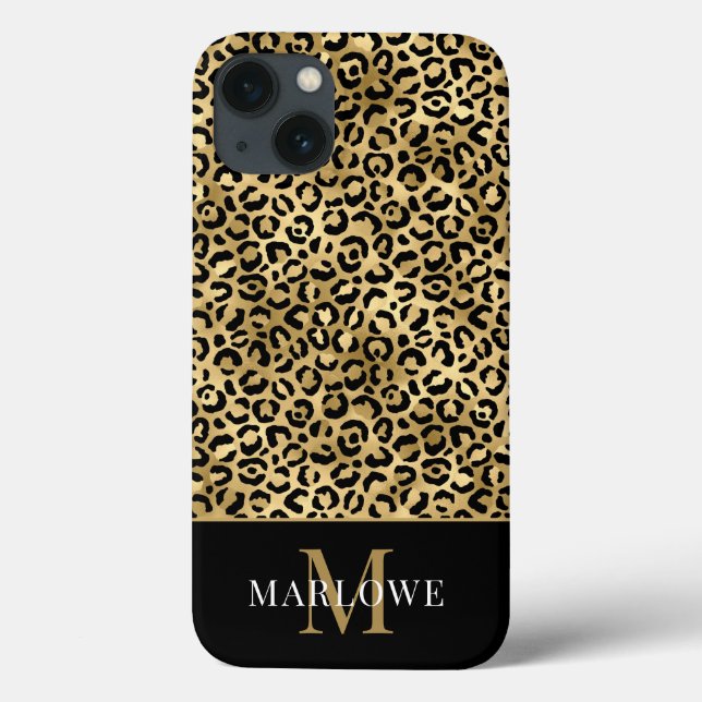 Monogram Black Gold Leopard Spots Pattern Case-Mate iPhone Case (Back)