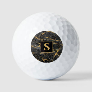 Monogram Black Gold Marble Golf Balls