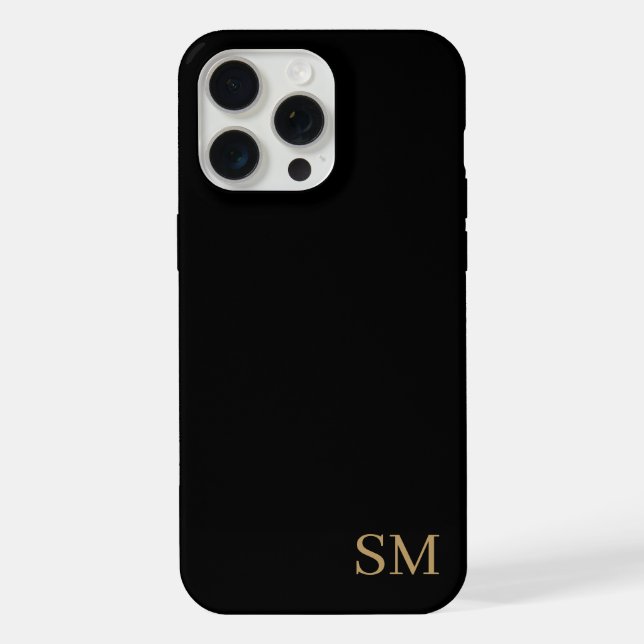 Monogram Black Gold Minimalist Initials iPhone Case (Back)