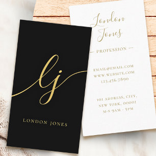 Monogram Black Gold Modern Feminine Calligraphy Business Card