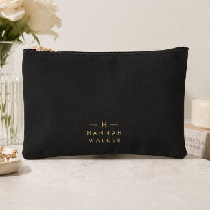 Monogram Black Gold Modern Minimalist Elegant Accessory Pouch