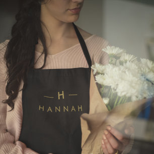 Monogram Black Gold Modern Minimalist Elegant Apron