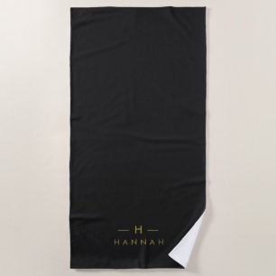Monogram Black Gold   Modern Minimalist Elegant Beach Towel