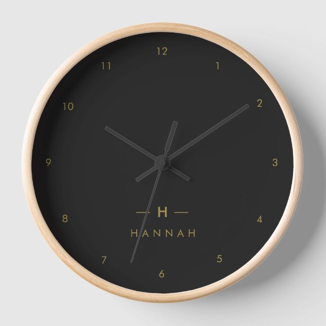 Monogram Black Gold | Modern Minimalist Elegant Clock (Front)