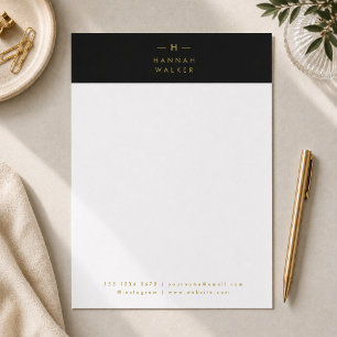 Monogram Black Gold Modern Minimalist Elegant Custom Letterhead