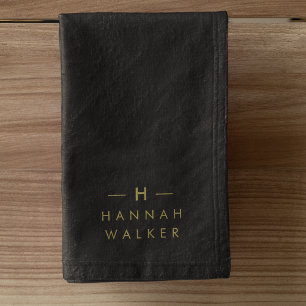 Monogram Black Gold   Modern Minimalist Elegant Hand Towel