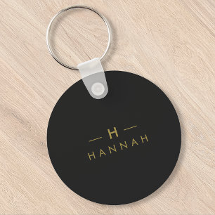 Monogram Black Gold Modern Minimalist Elegant Ke Key Ring