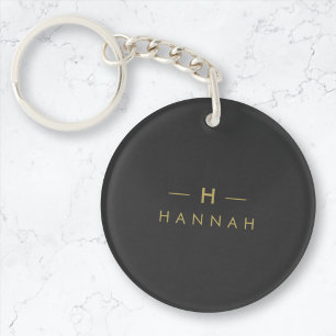 Monogram Black Gold Modern Minimalist Elegant Key Ring