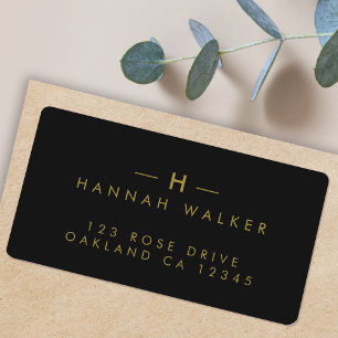 Monogram Black Gold Modern Minimalist Elegant Label