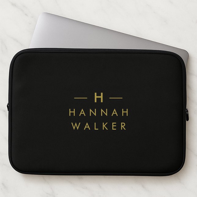 Monogram Black Gold | Modern Minimalist Elegant Laptop Sleeve (Creator Uploaded)